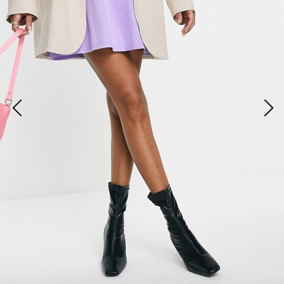 Truffle Collection square toe heeled sock boots in black - Picture 4 of 9